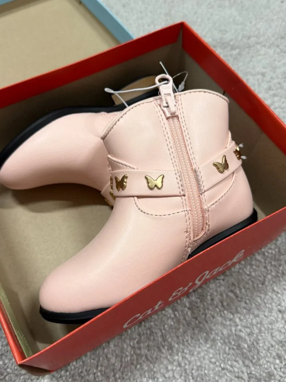 Cat & Jack Kids Girls Gracie Ankle Boots Size 7 Side Zipper Pink